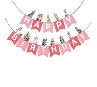 BRUBAKER Happy Birthday Fanions avec Chats - Anniversaire Décoration Bannière - Guirlande Décoration pour Garçons et Filles - Anniversaire Animaux Guirlande pour Fête d'anniversaire - Rose