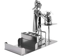 BRUBAKER Homme à Vis Vet avec Porte-Stylo - Figure en Fer Fait Main Homme en Métal avec Porte-Cartes de Visite et Pochette pour Billets - Figure en Métal avec Chien Idée Cadeau pour Les Animaux
