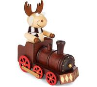 BRUBAKER Homme-fumeur en bois - Elan avec écharpe et locomotive - Figurine fumée Décoration de table pour Noël - Ange-fumeur Décoration