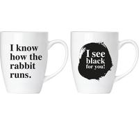 BRUBAKER "I know how the rabbit runs. I see black for you !" Set de tasses en céramique - carte de vœux et paquet cadeau