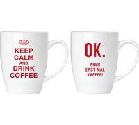 BRUBAKER "Keep calm and drink coffee !" (Gardez votre calme et buvez du café) Set de tasses en céramique - carte de vœux et paquet cadeau