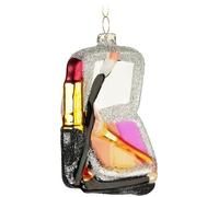 BRUBAKER Kit de Maquillage - Boule de Noël en Verre Peint à la Main - Boule d'arbre 9 cm Kit de Maquillage Scintillant avec Miroir, Pinceau et Rouge à Lèvres Soufflées à la Bouche pour Femmes