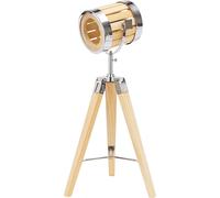 BRUBAKER Lampadaire Design Industriel Lampe Tripode - 65 cm de hauteur - Pieds de trépied en bois - Projecteur Chrome/Laiton