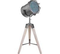 BRUBAKER Lampadaire Design Industriel Lampe Tripode - 65 cm de hauteur - Pieds de trépied en bois Projecteur Gris Mat