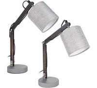 BRUBAKER - Lampe de bureau/de table/de chevet - Lot de 2 - Bras articulé réglable - Design moderne - Hauteur jusqu'à 52 cm - Bras en Bois/Noir - Abat-jour en Tissu/Gris