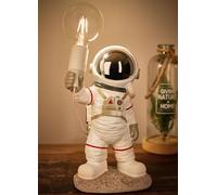 BRUBAKER Lampe de Table Astronautes - 40 cm Lampe de Chevet Spatiale avec Douille E27 et USB-C Connecteur - Statue Décorative Peinte à la Main - Blanc et Argent