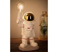 BRUBAKER Lampe de Table Astronautes - 40 cm Lampe de Chevet Spatiale avec Douille E27 et USB-C Connecteur - Statue Décorative Peinte à la Main - Blanc et Or