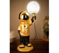 BRUBAKER Lampe de Table Astronautes - 46 cm Lampe de Chevet Spatiale avec USB-C - Statue Décorative Peinte à la Main avec Lampe Lune - Or et Noir