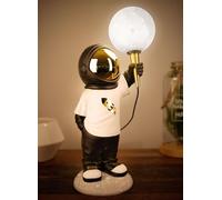 BRUBAKER Lampe de Table Astronautes - 46 cm Lampe de Chevet Spatiale avec USB-C - Statue Décorative Peinte à la Main avec Lampe Lune - Or, Blanc et Noir