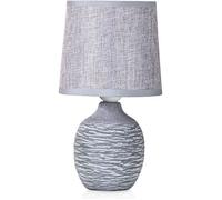 BRUBAKER - Lampe de table/de chevet - Design campagne/rustique - Hauteur 27 cm - Pied en Céramique - Abat-jour en Lin/Gris