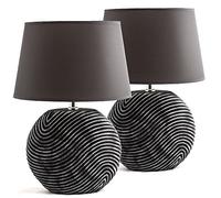 BRUBAKER Lampe de Table, de Chevet - Lot de 2 - Abat-jour Anthracite et Pied de la Céramique Anthracite - Hauteur 38 cm