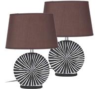 BRUBAKER Lampe de Table, de Chevet - Lot de 2 - Abat-jour Brun et Pied de la Céramique Brun/Blanc - Hauteur 36 cm