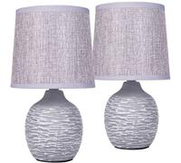 BRUBAKER - Lampe de table/de chevet - Lot de 2 - Design campagne/rustique - Hauteur 27 cm - Pied en Céramique - Abat-jour en Lin/Gris