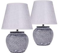 BRUBAKER - Lampe de table/de chevet - Lot de 2 - Design classique - Hauteur 30,5 cm - Pied en Céramique - Abat-jour en Lin/Gris clair
