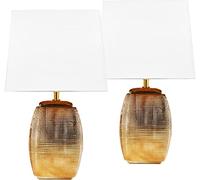 BRUBAKER - Lampe de table/de chevet - Lot de 2 - Design élégant - Hauteur 38 cm - Pied en Céramique/Doré - Abat-jour en Coton/Blanc