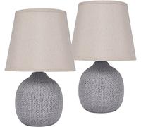BRUBAKER - Lampe de table/de chevet - Lot de 2 - Design moderne - Hauteur 28,5 cm - Pied en Céramique/Brun - Abat-jour en Lin/Beige