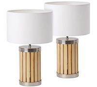 BRUBAKER - Lampe de table/de chevet - Lot de 2 - Design moderne - Hauteur 41 cm - Pied en Bois & Métal - Abat-jour en Tissu/Beige