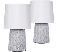 BRUBAKER - Lampe de table/de chevet - Lot de 2 - Design scandinave/moderne - Hauteur 33 cm - Pied en Céramique/Gris - Abat-jour en Lin/Blanc