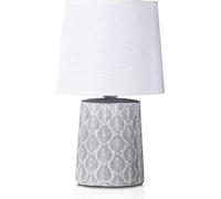 BRUBAKER Lampe de table Lampe de chevet - 33 cm - Gris - Pied de lampe en céramique - Feuilles ornementales - Abat-jour en lin blanc