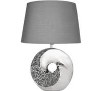 BRUBAKER Lampe de table ou de chevet anneau en pierre argentée - Lampe de table moderne avec base en céramique - hauteur 42,5 cm, Gris chrome