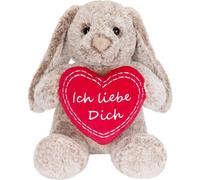 BRUBAKER Lapin en peluche avec cœur rouge et oreilles tombantes - Je t'aime - 28 cm cadeau en peluche - Peluche Lapin en peluche - Peluche Gris Marron