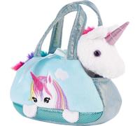 Brubaker Licorne arc-en-ciel en peluche dans un sac à main - 20 cm - Peluche dans un sac - Doudou - Bleu menthe