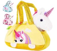 BRUBAKER Licorne Arc-en-Ciel en Peluche dans Un Sac à Main - 20 cm - Peluche dans Un Sac - Jaune