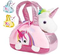 BRUBAKER Licorne Arc-en-Ciel en Peluche dans Un Sac à Main - 20 cm - Peluche dans Un Sac - Rose