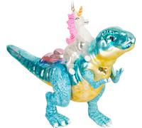 BRUBAKER Licorne chevauchant un dinosaure Boule de Noël en verre - peinte à la main - Décorations de Noël - Figure de dinosaure fantaisie Boule de Noël amusante