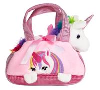 BRUBAKER Licorne en Peluche Arc-en-Ciel dans Un Sac à Main - 20 cm - Peluche dans Un Sac - Rose