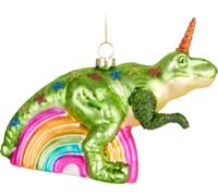 BRUBAKER Licorne T-Rex Arc-en-ciel Boule de Noël en verre - Peinte à la main - Décorations de Noël Dinosaures - Figure de Dino Fantaisie Drôle Décoration de Noël