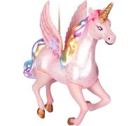 BRUBAKER Licorne volante - Boule de Noël en verre avec crinière et ailes arc-en-ciel - Peinte à la main et soufflée à la bouche - Figurines amusantes - Pendentif décoratif - 13 cm