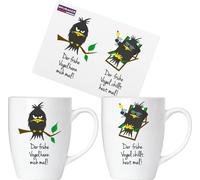 BRUBAKER "L'oiseau matinal" Set de tasses en céramique - carte de vœux et paquet cadeau