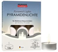 BRUBAKER Lot de 12 bougies chauffe-plat, pyramides, en paraffine, avec coque en métal, idéales pour les pyramides de Noël et la décoration de Noël, longue durée de combustion et flamme extra large