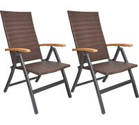 BRUBAKER Lot de 2 chaises de jardin en poly rotin Modena - dossier haut en métal et poly rotin pliable - dossier réglable en 7 positions - chaise pliante résistante aux intempéries - marron gris