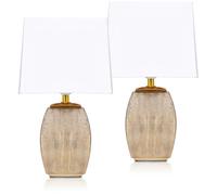 BRUBAKER - Lampe de table/de chevet - Lot de 2 - Design élégant - Hauteur 38 cm - Pied en Céramique/Doré - Abat-jour en Coton/Blanc