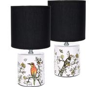 BRUBAKER Lot de 2 Lampes de table ou de chevet Design Asiatique Oiseau - Lampes chinoises avec pied en céramique - 29,5 cm de hauteur, Blanc Noir