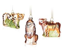 BRUBAKER Lot de 3 boules de Noël en verre soufflé à la bouche - Motif : lion, léopard et tigre - Décoration de sapin de Noël amusante