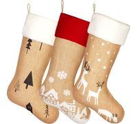 BRUBAKER Lot de 3 chaussettes de Noël à remplir - Village de Noël, sapins et rennes - chaussettes de 52 cm pour le Père Noël
