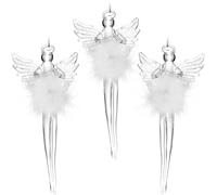 BRUBAKER Lot de 3 décorations de Noël en verre - Ange gardien - Pendentif de sapin de Noël transparent avec robe en plume - Pendentif de Noël - Décoration d'arbre de Noël - Ange en verre - Boule de