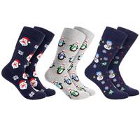 BRUBAKER Lot de 3 paires de chaussettes de Noël amusantes avec motifs de Noël - Coton - Cadeau de Noël - Unisexe - Taille unique, Pingouins, bonhomme de neige et Père Noël, 41-45