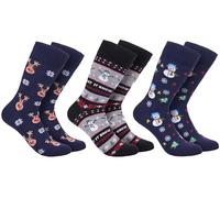 BRUBAKER Lot de 3 paires de chaussettes de Noël - Chaussettes amusantes avec motifs de Noël - Coton - Cadeau de Noël pour homme et femme - Chaussettes unisexes en taille unique, 41-45