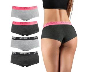 BRUBAKER Lot de 4 Culottes pour Femmes - Pantalon en Coton - sous-Vêtement Hipster avec Taille Étirée - Gris et Anthracite - S