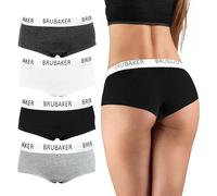 BRUBAKER Lot de 4 culottes pour femmes - Slip en coton - Hipster sous-vêtements avec ceinture stretch - Noir, Gris et Blanc, XS