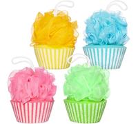 BRUBAKER Lot de 4 Eponges de Bain Eponge de Douche - Cupcake Exfoliant Eponge - Accessoires de Bain Coloré - Eponge de Nettoyage Corporel pour Enfants et Adultes in oîte Cadeau