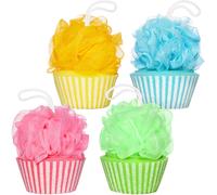 BRUBAKER Lot de 4 éponges de bain Eponge de douche - Cupcake Peeling - Eponge 40 g pour un bain agréable - Pelote de bain pour une sensation de bien-être