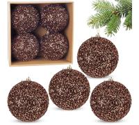 Brubaker - Lot de 4 grandes boules de Noël en glitter - Boules de sapin de Noël de 10 cm incassables en plastique - Décoration de Noël pour sapin de Noël - Boules de Noël - Brun