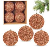 Brubaker - Lot de 4 grandes boules de Noël en glitter - Boules de sapin de Noël incassables de 10 cm en plastique - Décoration de sapin de Noël - Boules de Noël - Orange