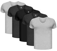BRUBAKER Lot de 5 Maillot de Corps - Homme - avec Col en V - T-Shirt à Manches Courtes - Coton Peigné (Lisse) - Extra Long - sans Couture - 1x Noir, 2X Anthracite, 2X Gris Clair - S