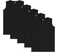 BRUBAKER Lot de 5 Maillot de Corps - Homme - avec Col Rond - Muscle Shirt - Coton Peigné (Lisse) - Extra Long - sans Couture - Noir - M